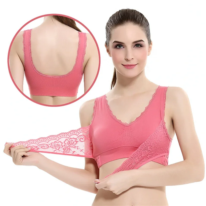 Front Cross Buckle Lace Bra Adjustment Gathering Women's Underwear Yoga Running Vest Seamless Without Steel Ring Brassiere