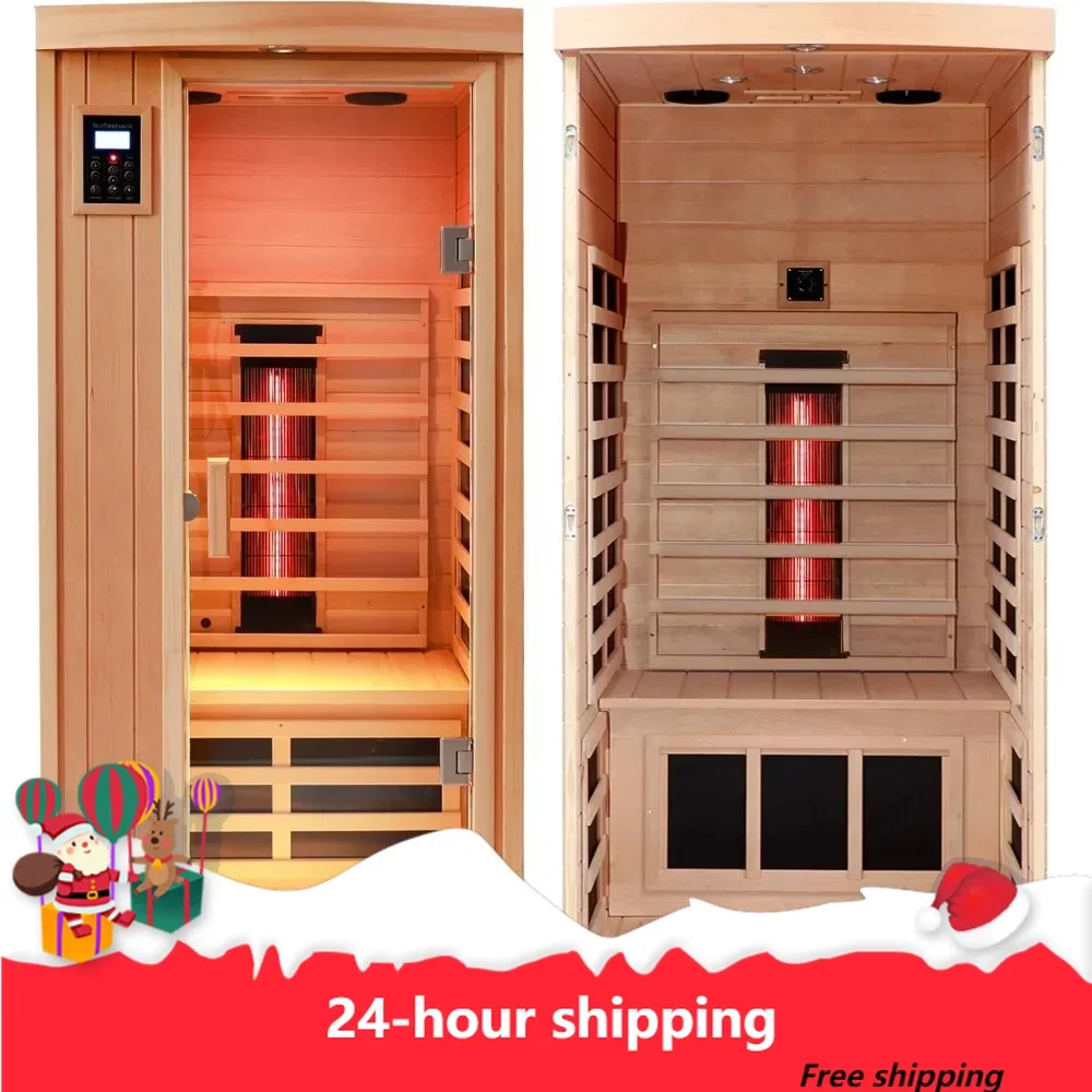 Ceramic Infrared Sauna 1 Person Infrared Sauna Hemlock Far Infrared Saunas for Home 2 in 1 Indoor Sauna Room