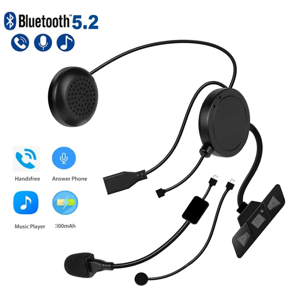 BT5.2 Motorcycle Helmet Headset Wireless Handsfree Stereo Music Player Headphone Noise Reduction Moto Earphone With 2-in-1Mic