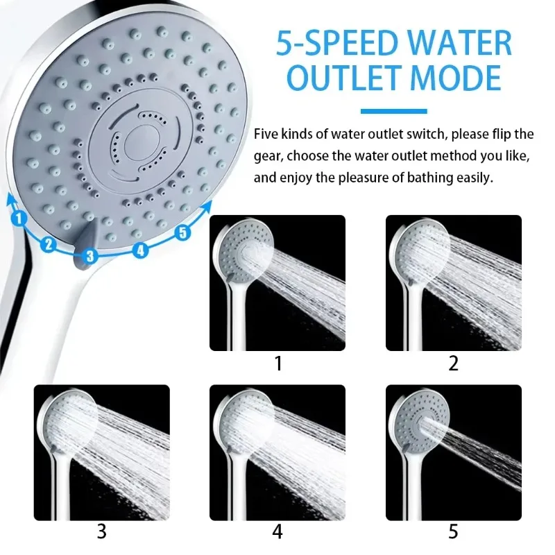 Adjustable Handheld Shower Head - Water Saving 5 Modes SPA Jetting Bath Sprayer with Ergonomic Design for Efficient Showering