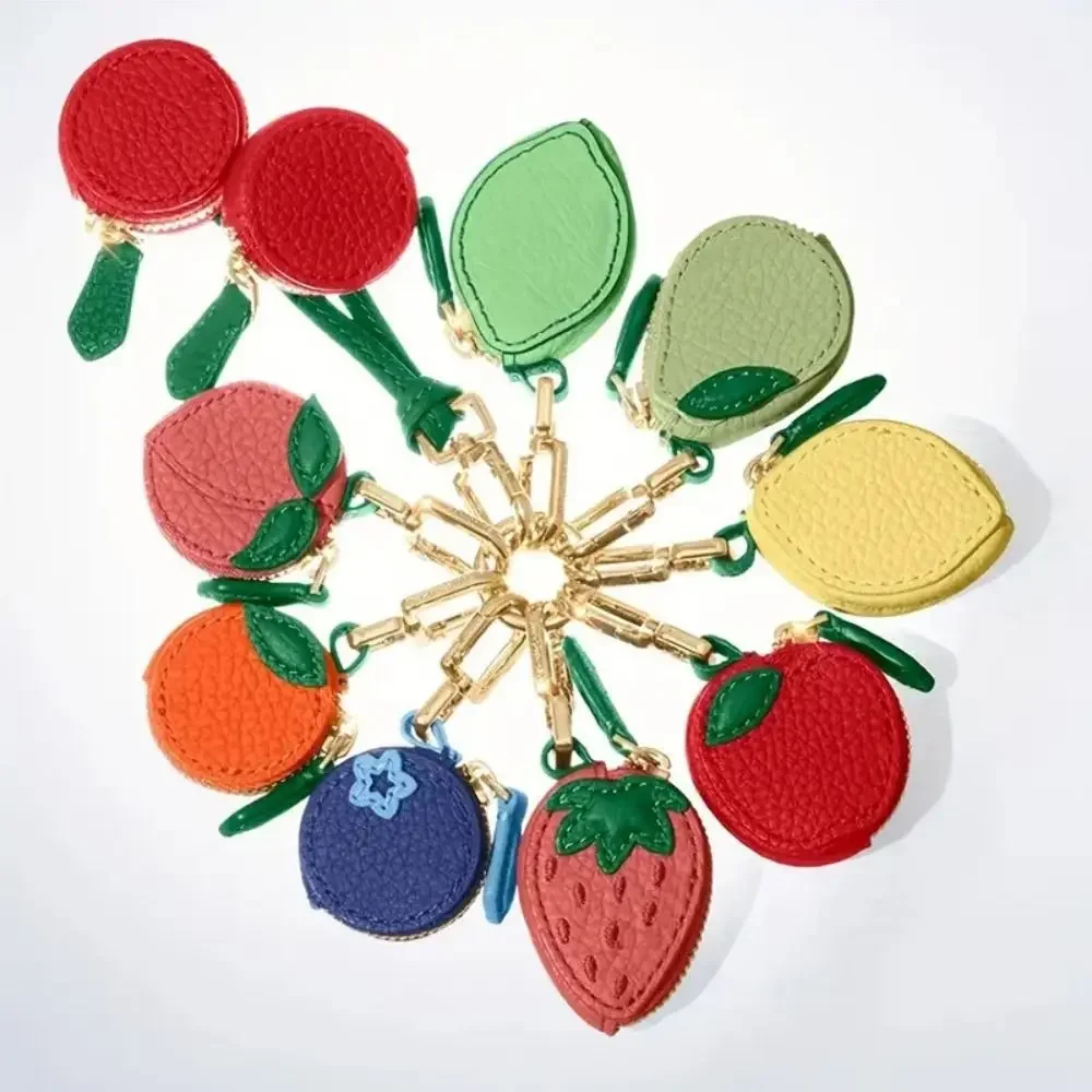 Mini Peach Fruit Shape Coin Purse Cute PU Leather Pendant Korean Style Keychain Earphone Bag Mini Storage Bag