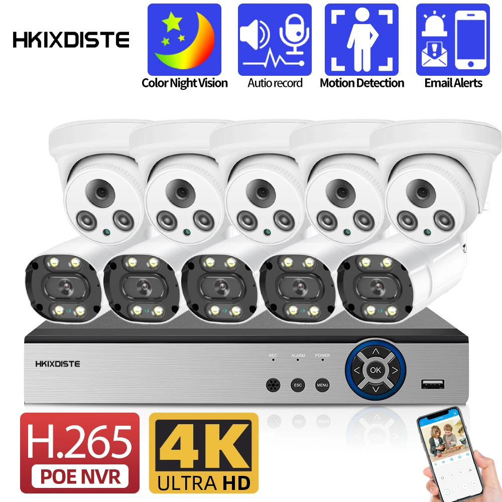 

8MP 4K Video Surveillance Kit 8CH CCTV Security Cameras System Outdoor Waterproof Color Night Vision IP Camera POE NVR Set 10CH