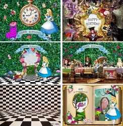 Green Leaf Backdrop for Birthday Party Supplies Afternoon Tea Photo Backgrounds Alice in Wonderland Theme Baby Shower Banner