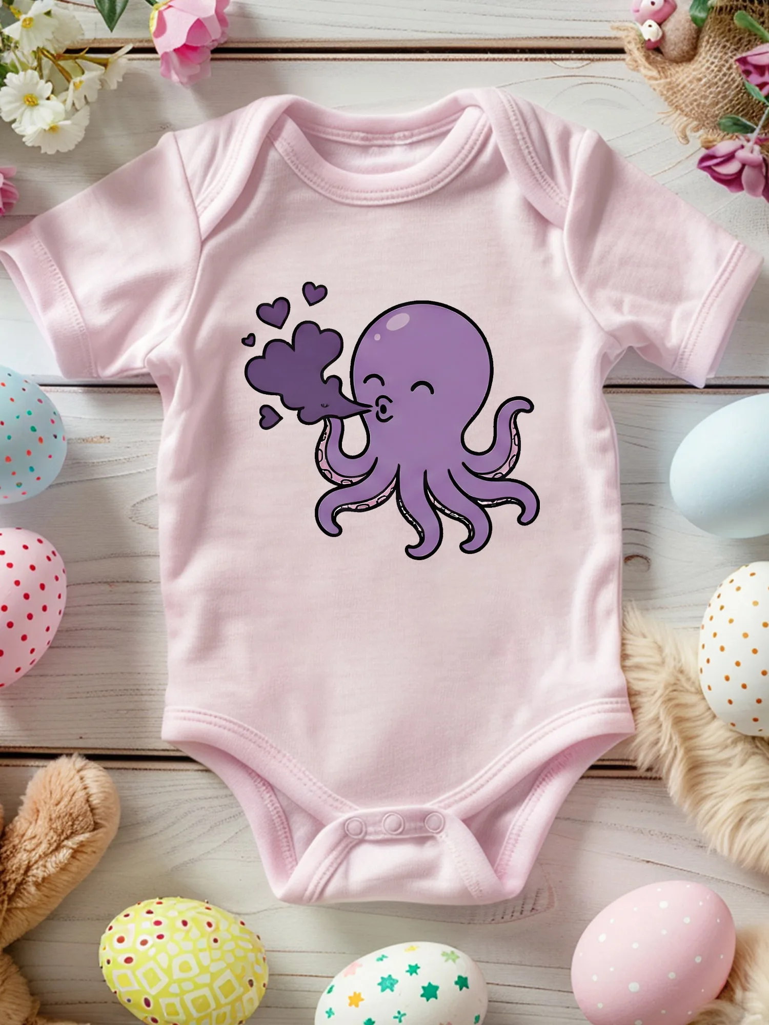 

Детский костюм для ползания унисекс с струйной печатью Octopus, мягкий комбинезон из 100% хлопка, всесезонное розовое боди 190GSM