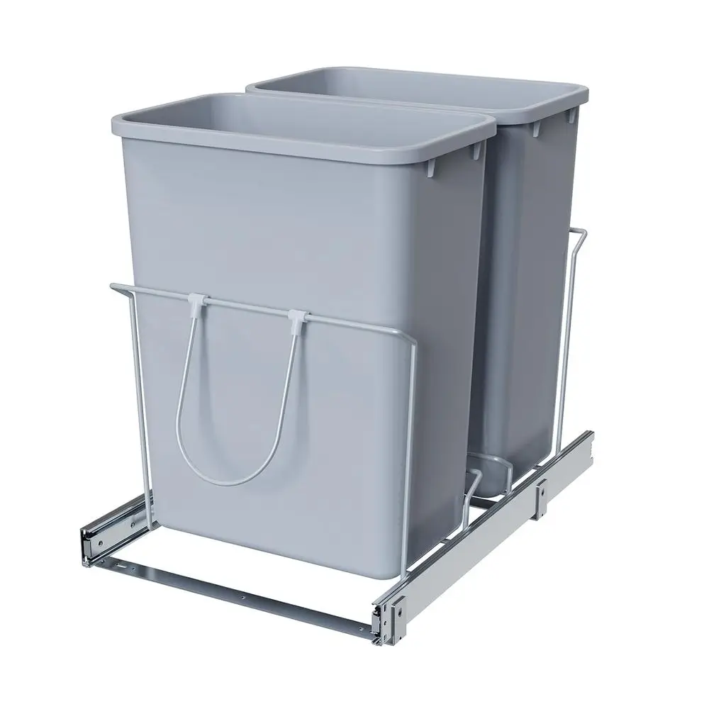 

Double Pull-Out Trash Can, 35QT Under-Cabinet Kitchen Bin, Metal e, Grey, its Above 18” Opening Cabi