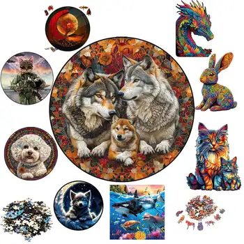 Animal Puzzle Wood Beautiful Sharks Wolf Medium Difficulty Wooden Puzzle Brain Twister Jigsaws for Kids Adult Holiday Gifts 1