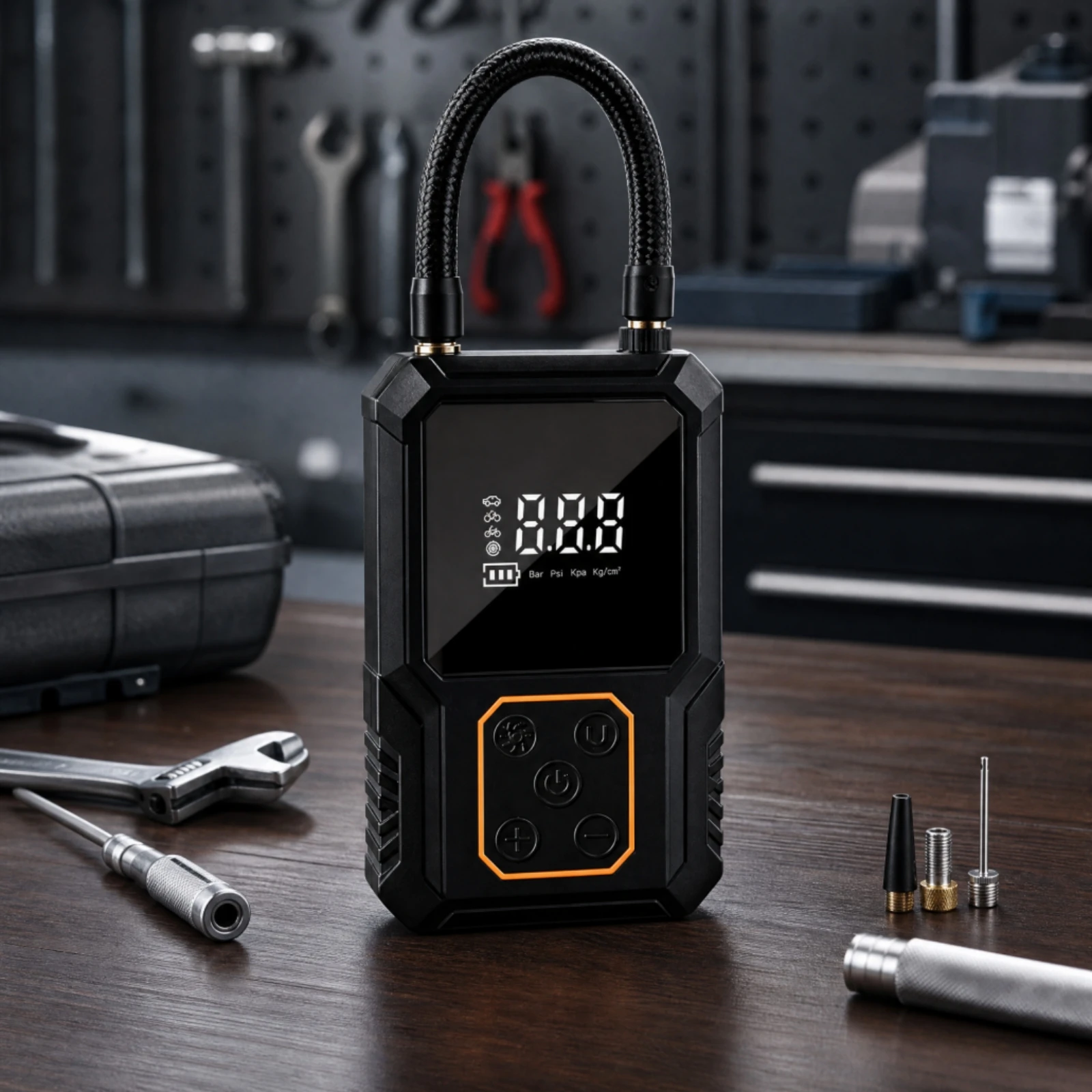 Portable Electric Air Pump Compact Rechargeable Air Pump with Digital Display Handheld Tire Inflator with Built-in Light