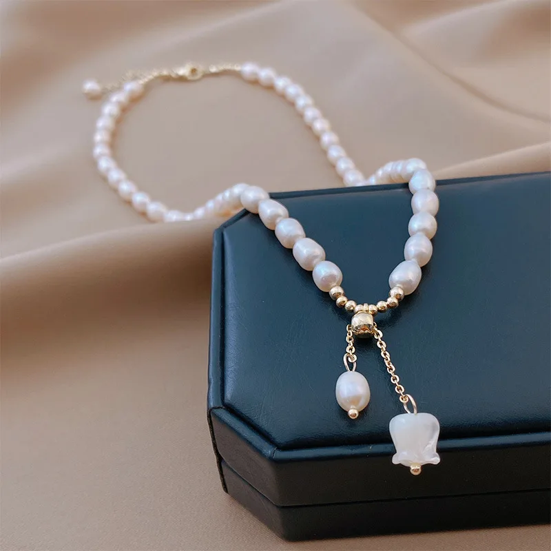 New Arrival Sweet Vanille Galante Flower Natural Freshwater Pearl 14K Gold Filled Female Pendant Necklace For Women Chains