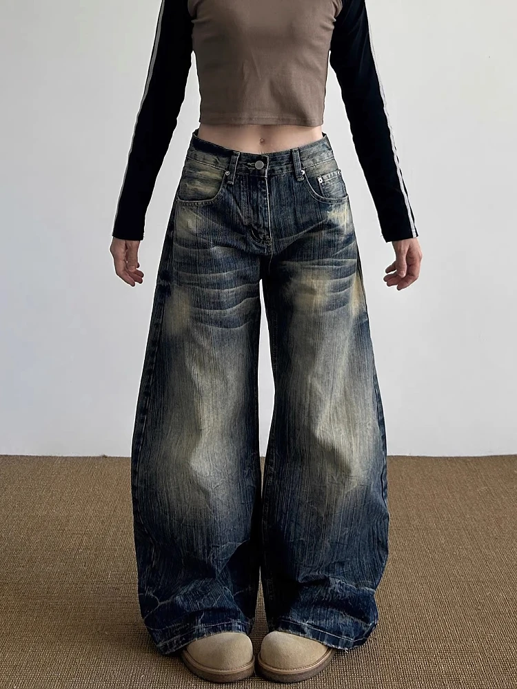 

Мужские джинсы в стиле ретро, американского кроя, большого размера, свободные, широкие, прямые, рваные, с эффектом водной стирки, градиентные, с разрезами, повседневные, длинные брюки