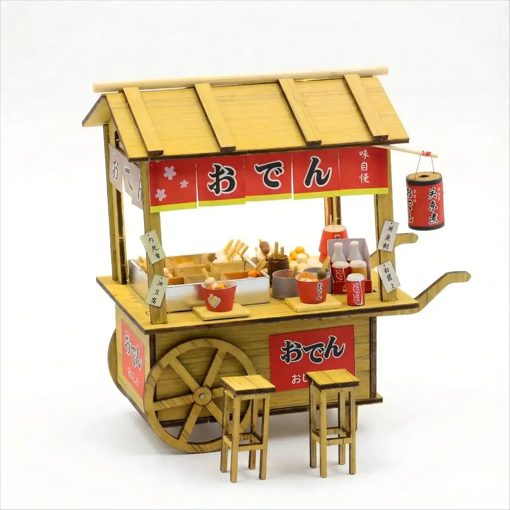 مجموعة نماذج خشبية من OUZEY اليابانية Oden Stall، 14+ عربة طعام شارع السوق الليلية ذاتية الصنع، هدية إبداعية للمنزل المصغر للبالغين #6