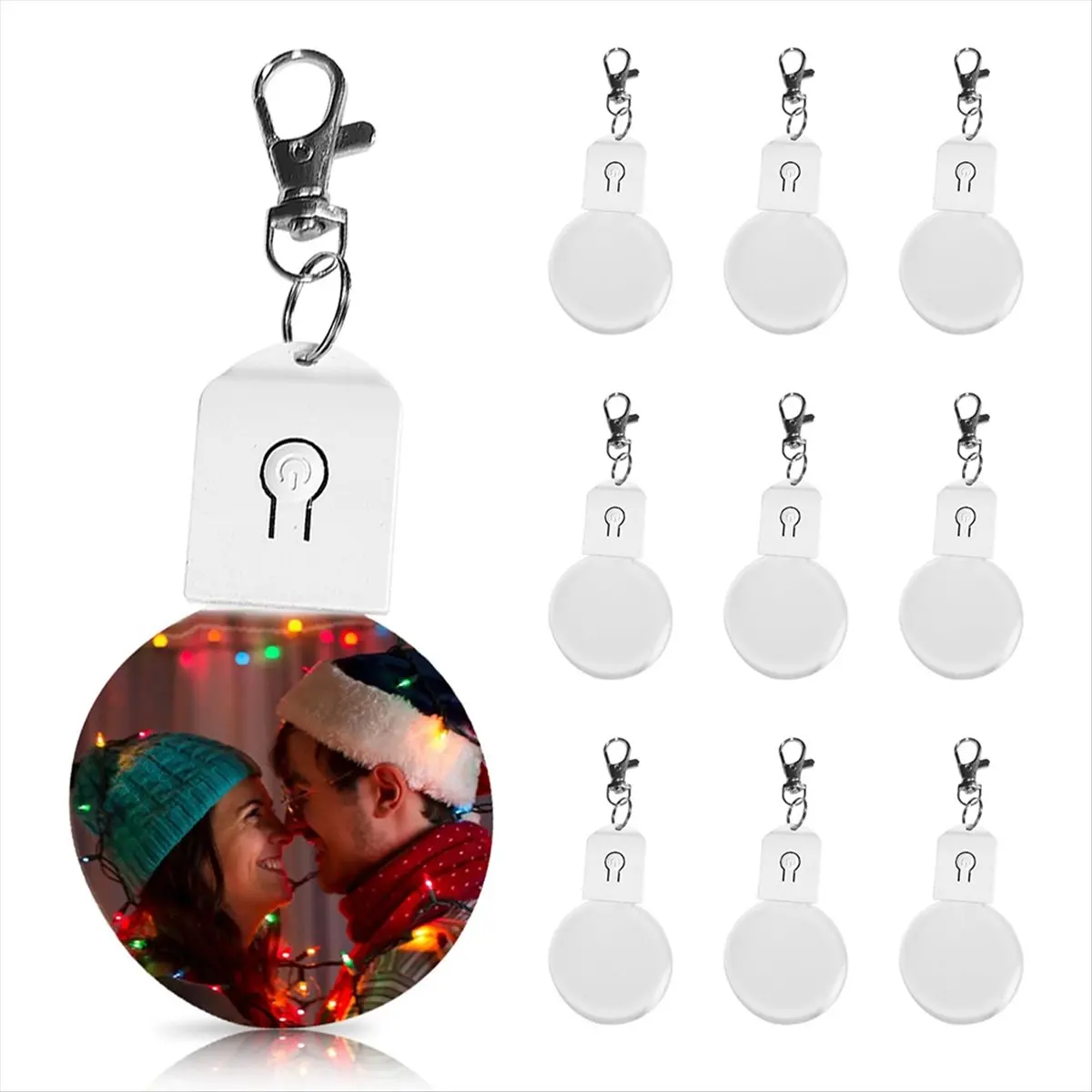 10Pcs Sublimation Keychain Blanks Bulk with LED Lighted Transfer DIY Crafts with Keyrings for Photos Round
