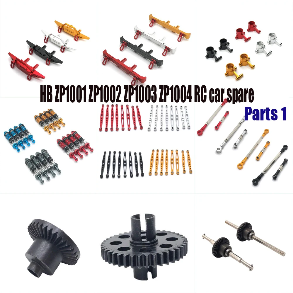 HB ZP1001 ZP1002 ZP1003 ZP1004 RC car spare parts Upgrade Metal front rear bumper Shock absorber steering cup gear pull rod Set1