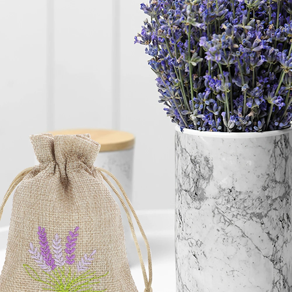 

6pcs Empty Sachet Bags Linen Embroidery Drawstring Closure For Jewelry Rings Keys Coins Dried Flowers Wedding Party Favor Bag