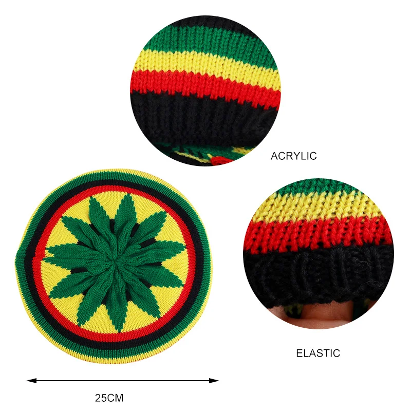 New women Hip Hop Multi-colour Striped Cap Bob Marley Reggae Fashion New Wool Rainbow Beanie Jamaican Bonnet Skullies Caps