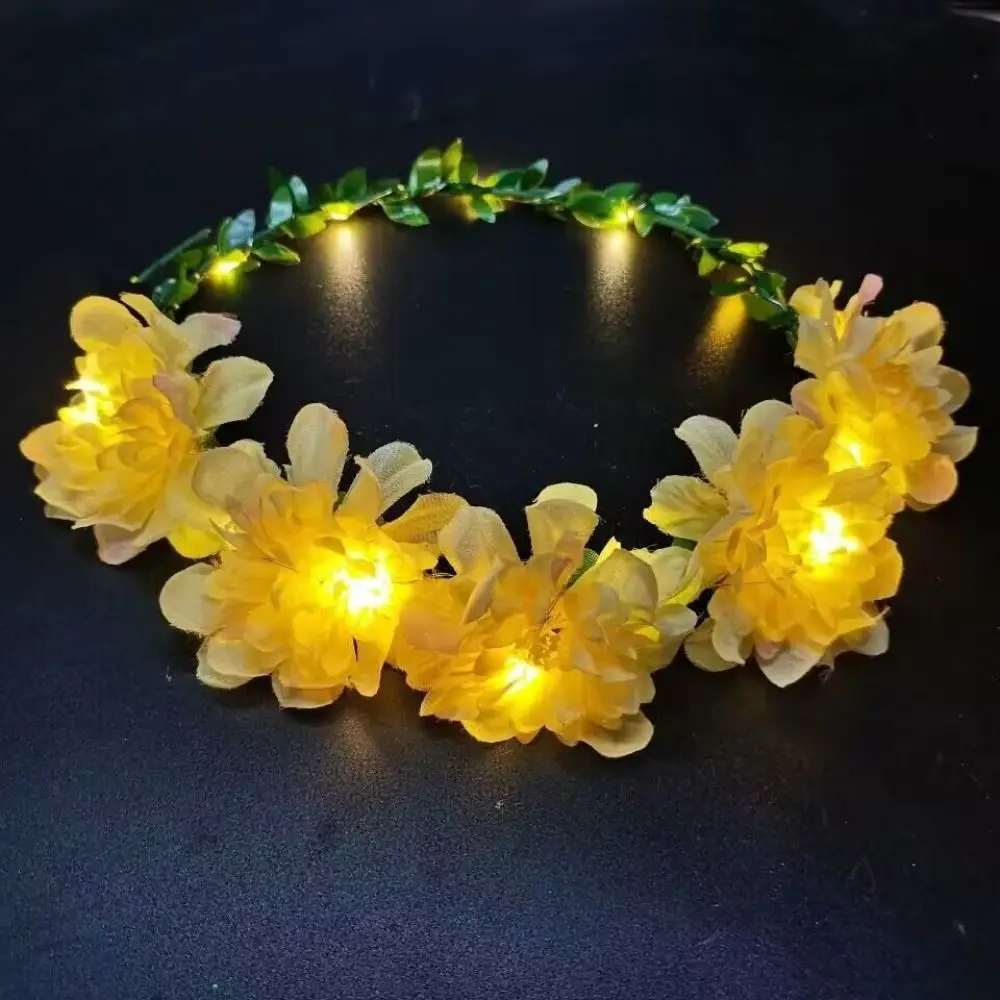

Vintage Simulation Rose Flower Wreath Headband Luminous LED Light Flower Crowns Tiara Cloth Glowing Wreath Wedding