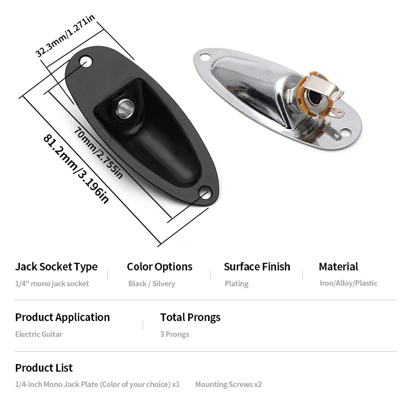 Electric Guitar Boat Style 1/4 Inch Mono Output Jack Plate 6.35mm Jack with Mounting Screws Multiple Types Available