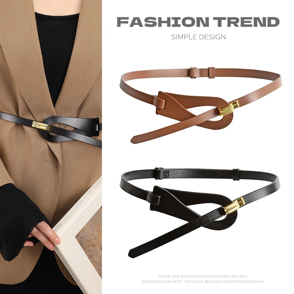 Non porous adjustable two-layer cowhide waist belt for women's outerwear decoration, dress, jeans with women's waistband