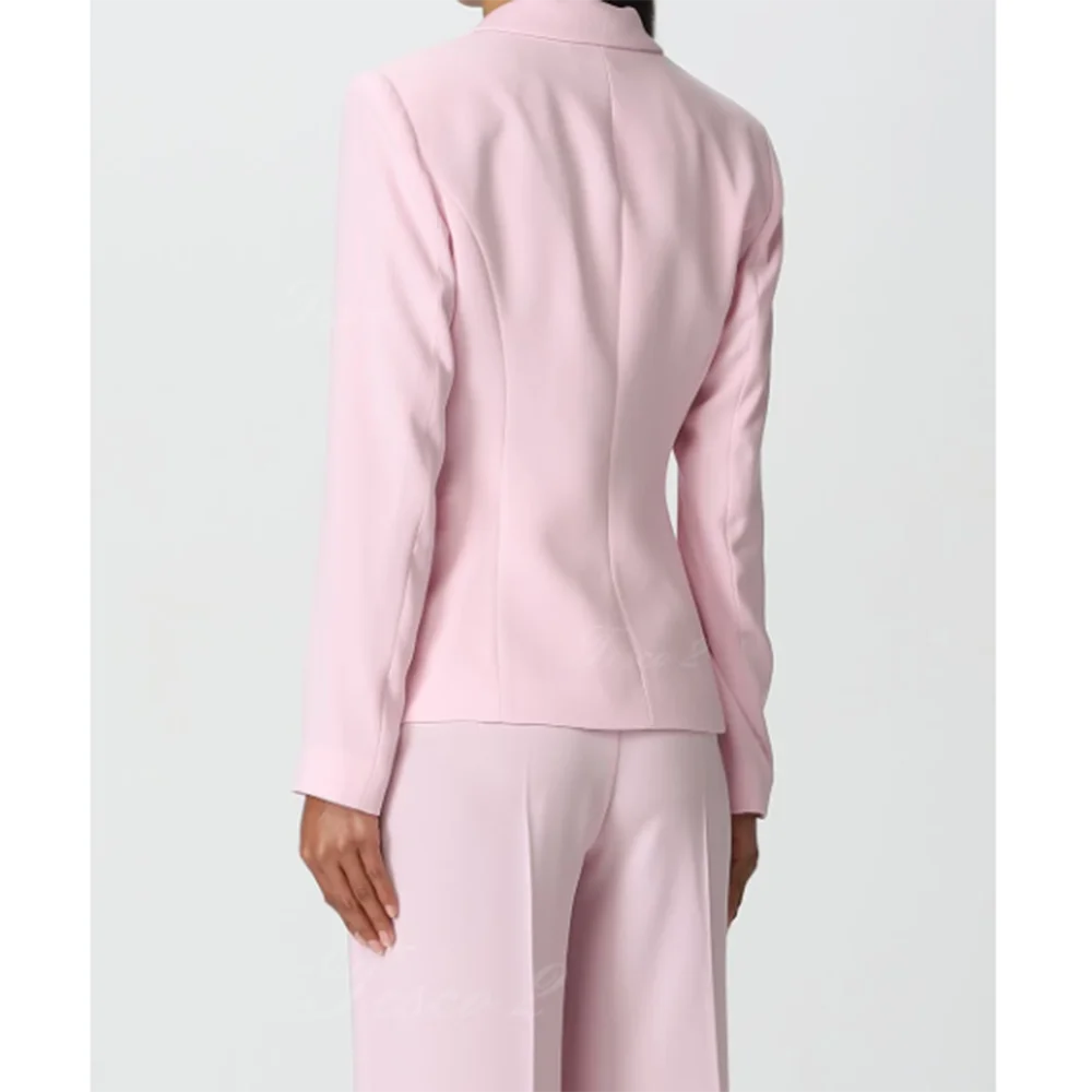 2024 rosa nuove donne di arrivo si adattano a un bottone con risvolto (giacca + pantaloni) Conjuntos Para Mujeres 2 Piezas Office Lady Smart Causal