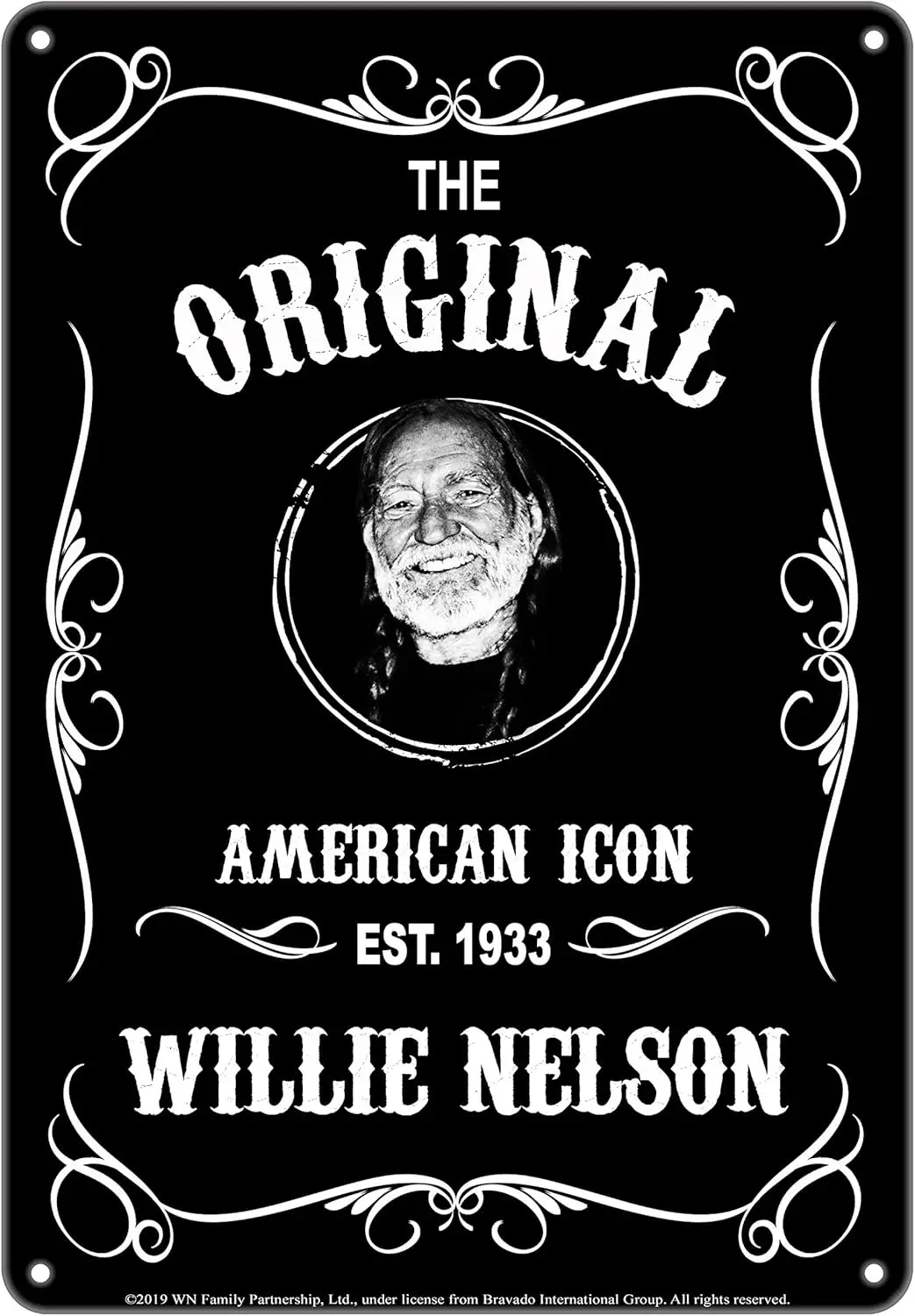 Willie Nelson Tin Sign - 8 X 11.5- Black and White Est.
