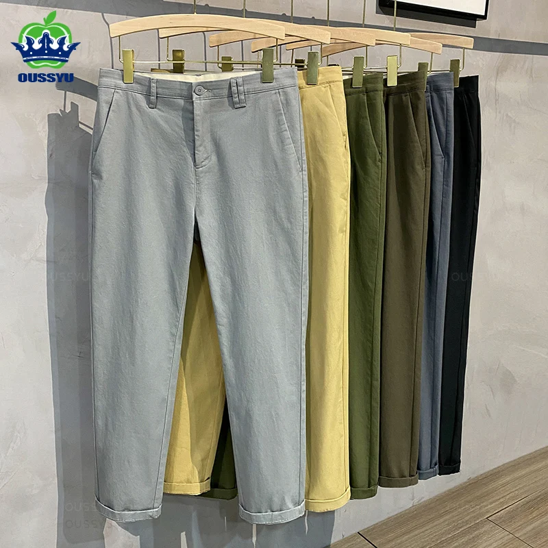 Brand Clothing 98%Cotton Solid Color Casual Pants Men Business Fashion Comfortable Stretch Classic Straigh Trousers Male 6 Color