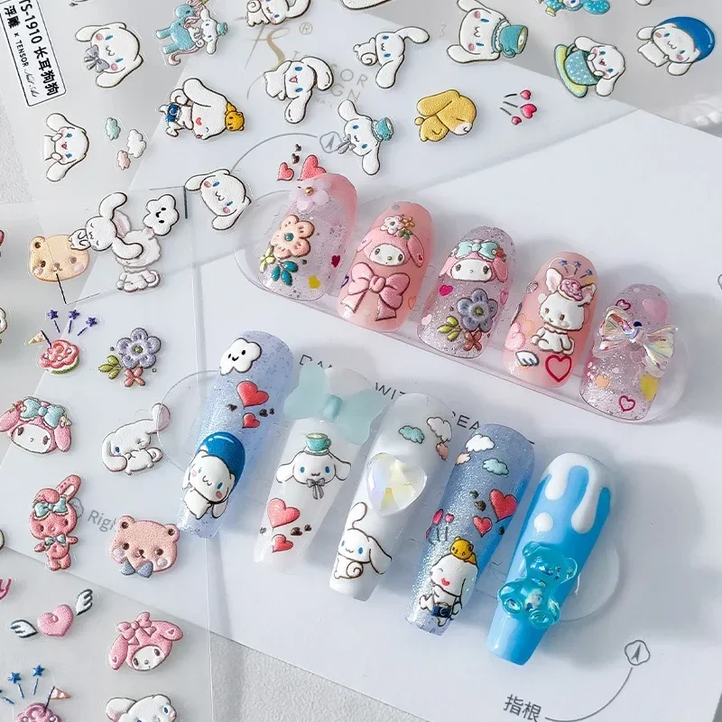 Kuromi Manicure Stickers Embossed Adhesive Nail Stickers Nail Accessories Cinnamoroll Melody Long-eared Bunny