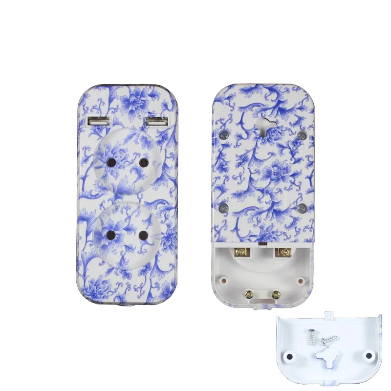 New USB extension Socket for phone charge Double USB Port 5V 2A usb wall outlet Blue and white porcelain PBW-01