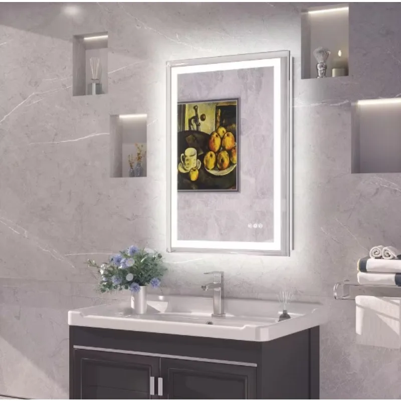 Rectangular Frameless with Frontlit&Backlit Anti-Fog LED Mirro Wall Mount Bathroom Vanity Mirror, Simple fashion, easy to instal