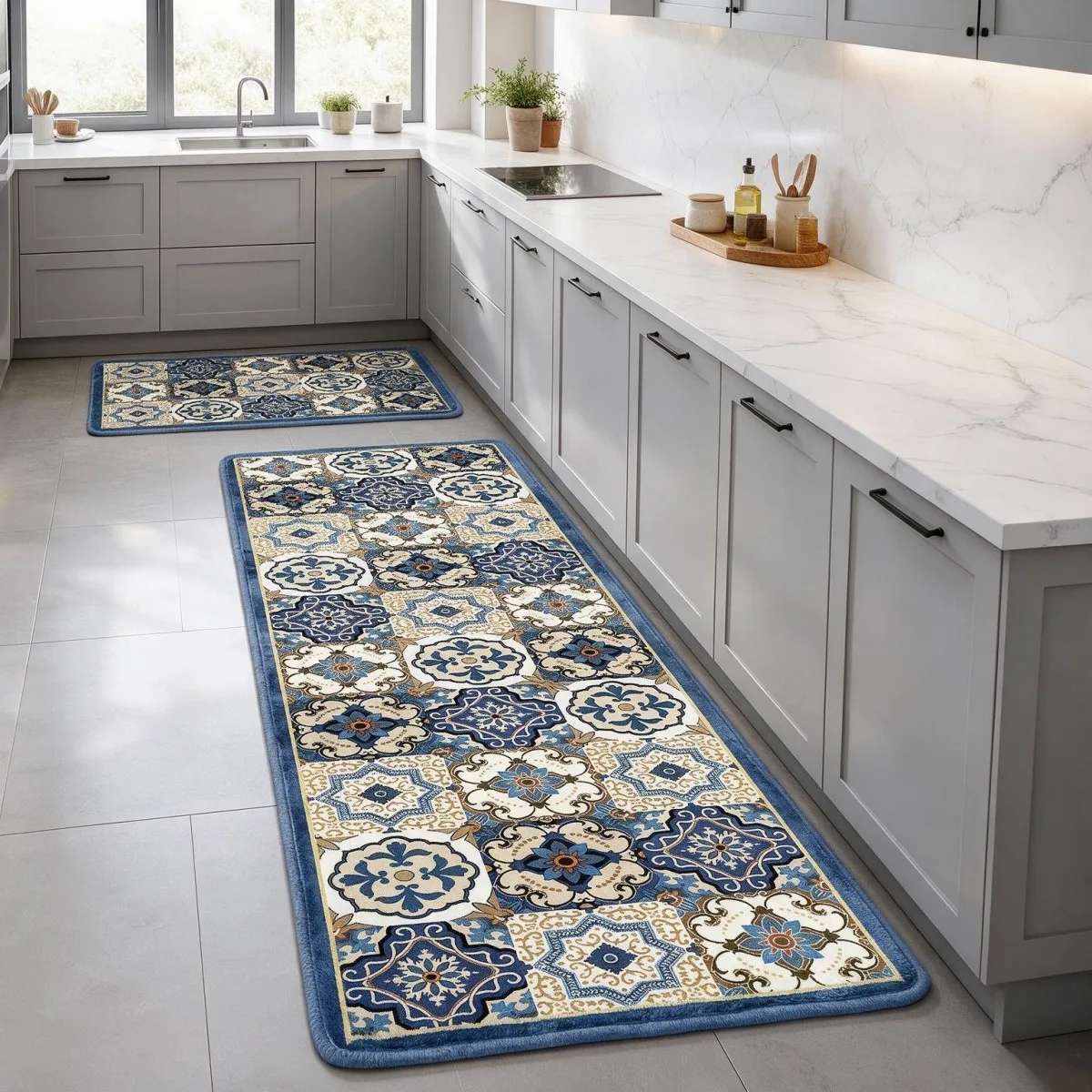 Long Fuzzy Kitchen Floor Rug, Thickened Flannel Runner Mat with PVC Non-Slip Backing, Soft Absorbent Water Absorbing Mat for Kitchen, Bathroom, Toilet, Doorway and Dining Room