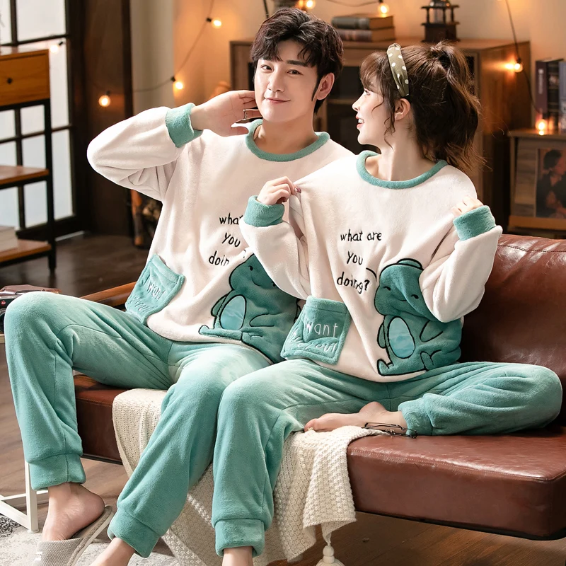 Autumn Winter Women Pajamas Warm Flannel Pajamas Sets Couple Sleepwear Family Pijama Lover Night Men & Women Casual Men Homewear