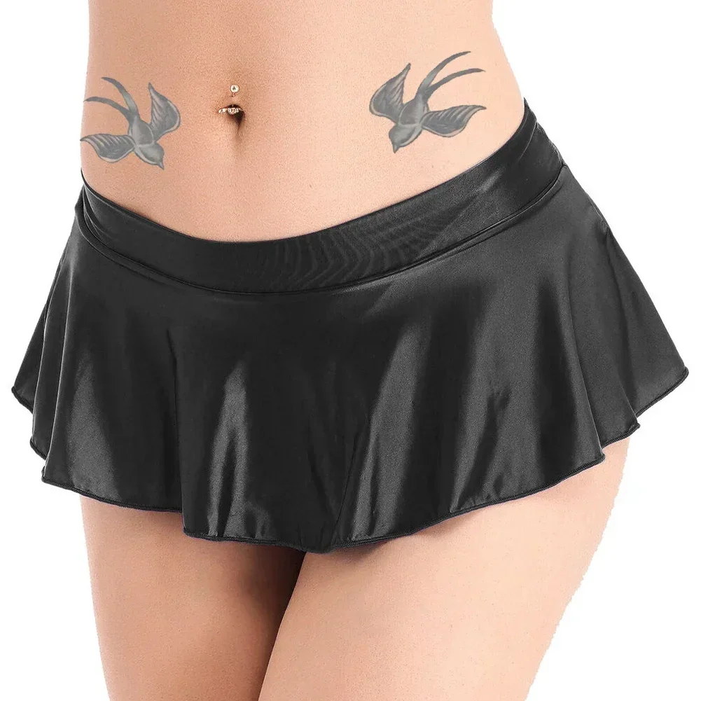 2022 New Women Dress Skirts Bottom Swimwear Bikini Womens Glossy Mini M~XL Party Sexy Shiny Short Skater Skirt