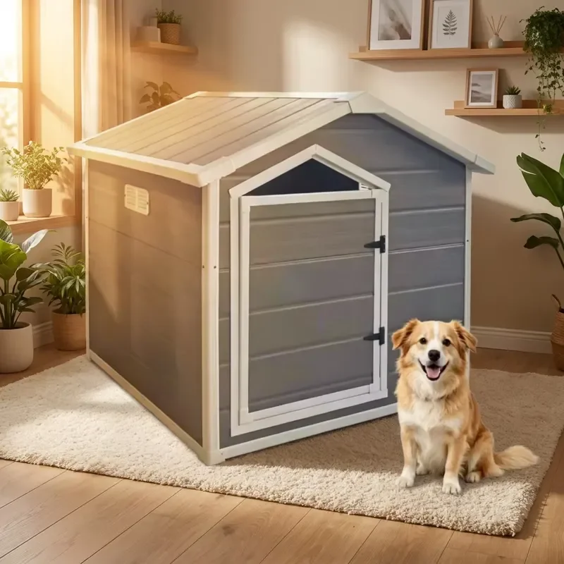 for Plastic Pet House Waterproof Puppy Cat Shelter with Air Vents and Elevated Floor Easy Assemble