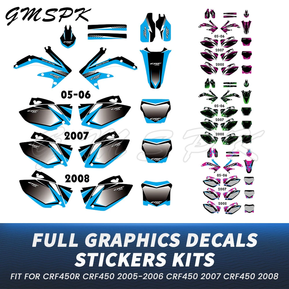 

Мотоциклетный кронштейн, полный обтекатель, графические наклейки, комплект наклеек, подходит для Honda CRF450R CRF450 CRF 450 450R 2005-2006 2007 2008