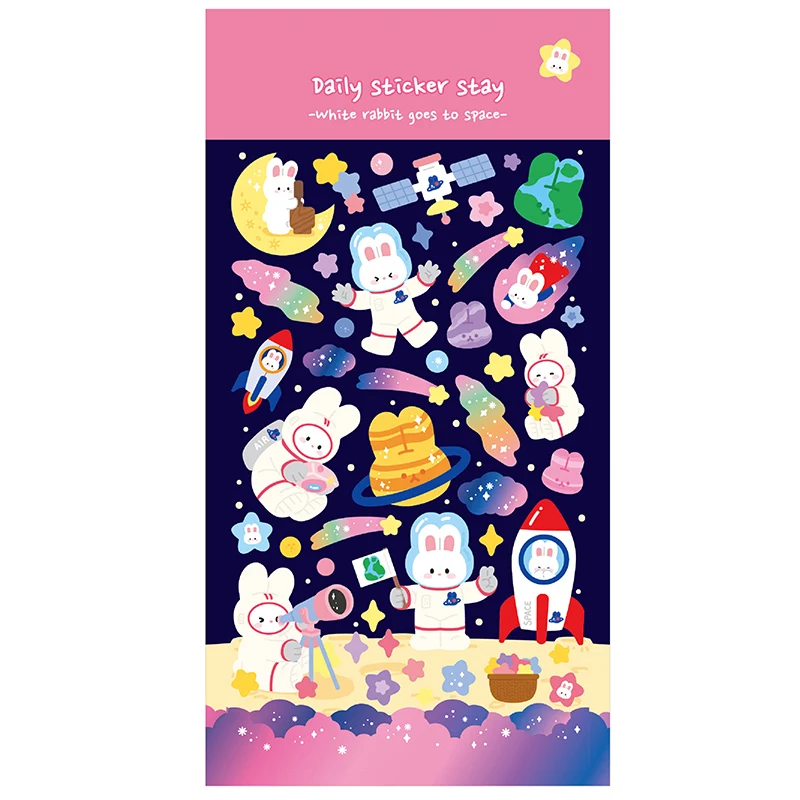 Coreano Import Original BONITO Kawaii Rabbit Travel In Space Paper Stickers Scrapbooking Diy Journal Stationery Sticker Gift