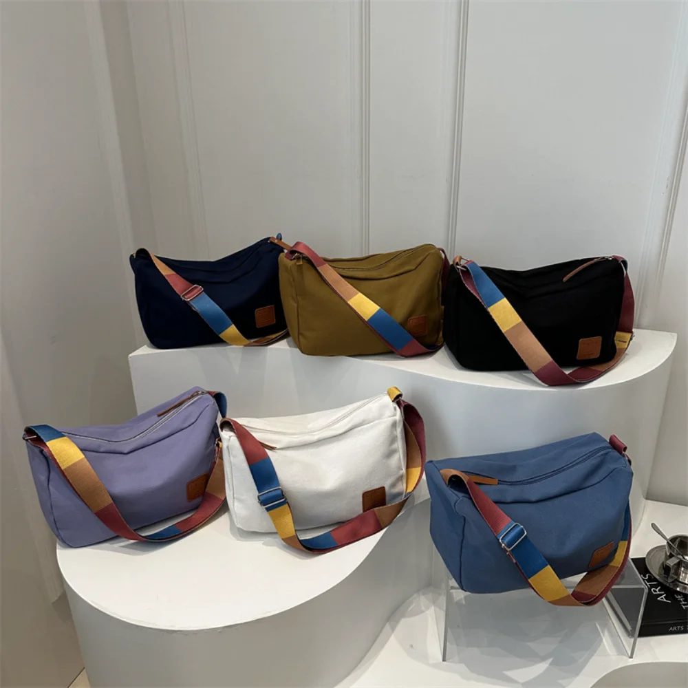 

Colorful Strap Crossbody Bag For Women Summer Sports Casual Shoulder Bag Korean Simple Canvas Bag Large Capacity Messenger Bag