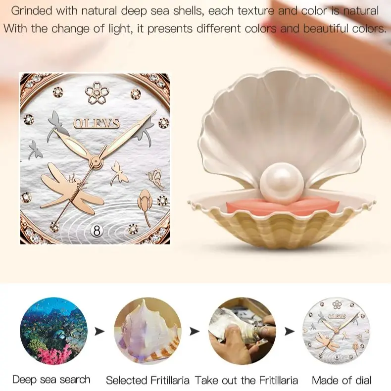 OLEVS 6610 Luxury Women Watch Waterproof Butterfly Dial Rose Gold Ceramic Strap Brand Original Women Automatic Mechanical Watch