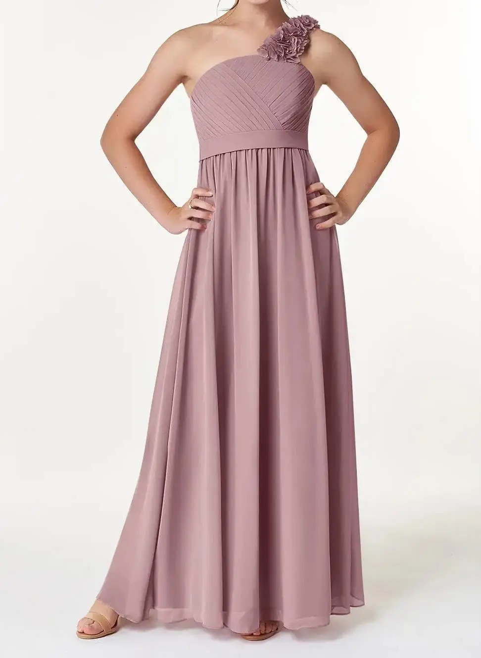 فساتين فتاة الزهور الشيفون لحفلات الزفاف الكشكشة رداء حفلات للفتيات المراهقات فستان وصيفة العروس الصغيرة بكتف واحد