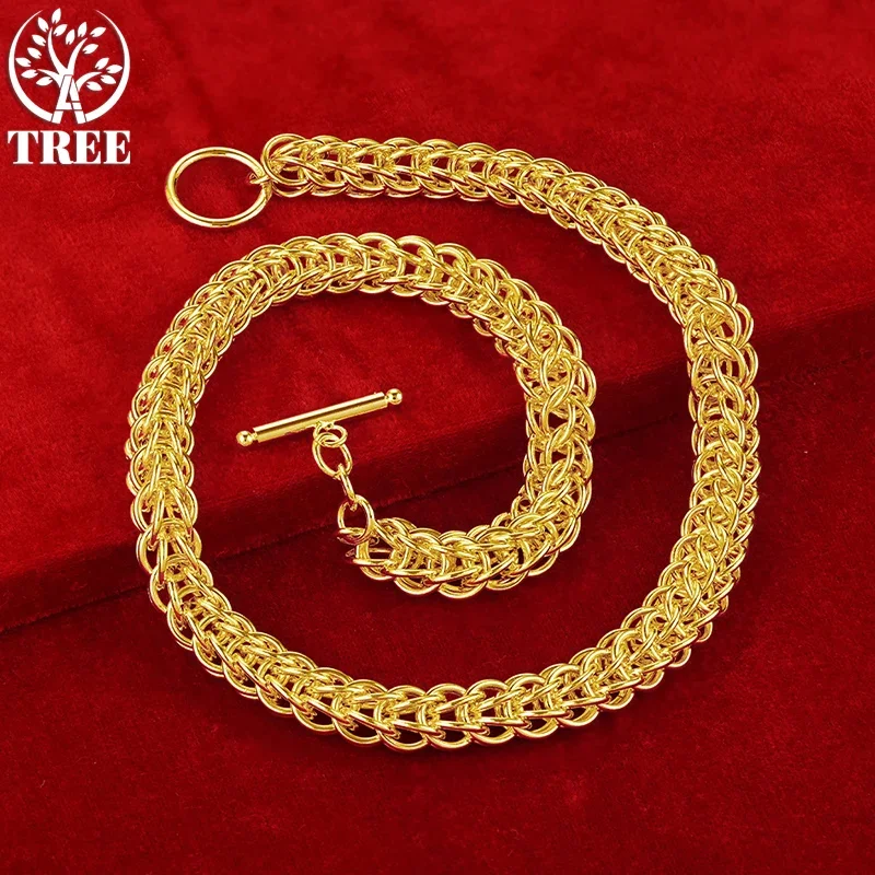

ALITREE 18K Yellow Gold Men Wide Circle Chain Necklace For Woman Party Wedding Fashion Jewelry Lovers Birthday Christmas Gifts