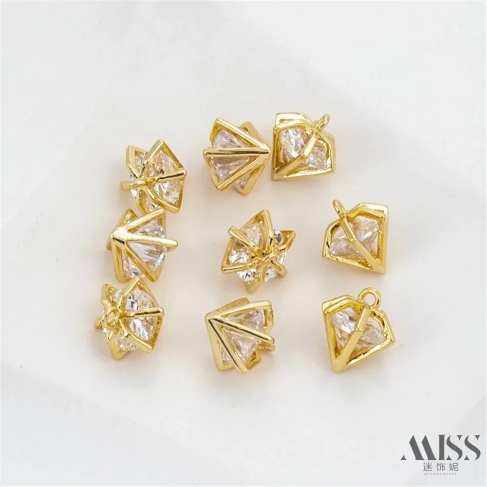 

14K Gold-wrapped Color Smart Zircon-set Diamond-shaped Pendant DIY Handmade Necklace Bracelet Ear Jewelry Pendant Accessories