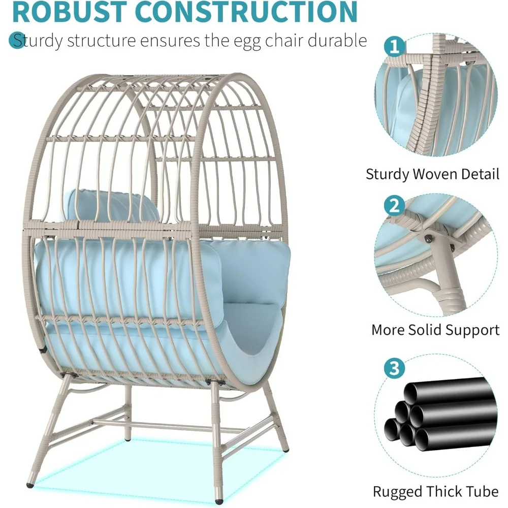 كرسي على شكل بيضة خارجي داخلي، كرسي روطان كبير الحجم مع وسادة سميكة، كرسي صالة فناء من الخيزران بسعة 350 رطل، كرسي سلة f