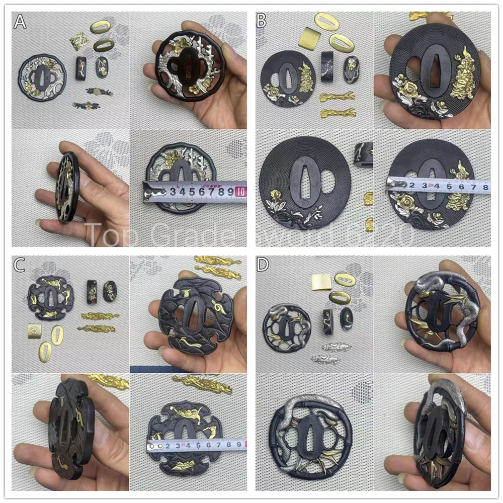 un-ensemble-de-protege-mains-tsuba-en-laiton-plaque-or-et-argent-fuchi-kashira-menuki-habaki-seppa-pour-veritable-japon-samourai-katana-raccords-pour-epee