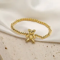 HECHENG, Cute Bear Beads Bracelet,Brass 18K Gold Plated Bracelet for Women,Love Bear lucky Jewelry