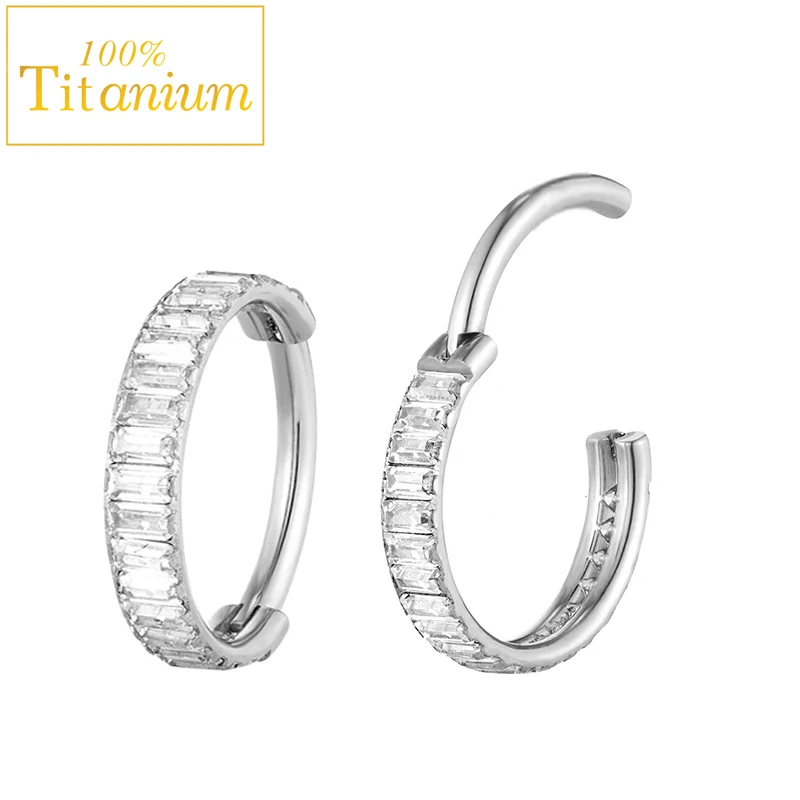 F136 Titanium CZ Cartilage Hoop Daith Tragus Helix Lobe Earring 8/10/12mm Hinged Segment Clicker Nose Ring Piercing Body Jewelry