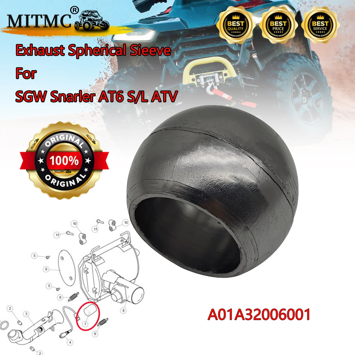 Exhaust Spherical Sieeve For SGW Snarler AT6 S/L ATV A01A32006001