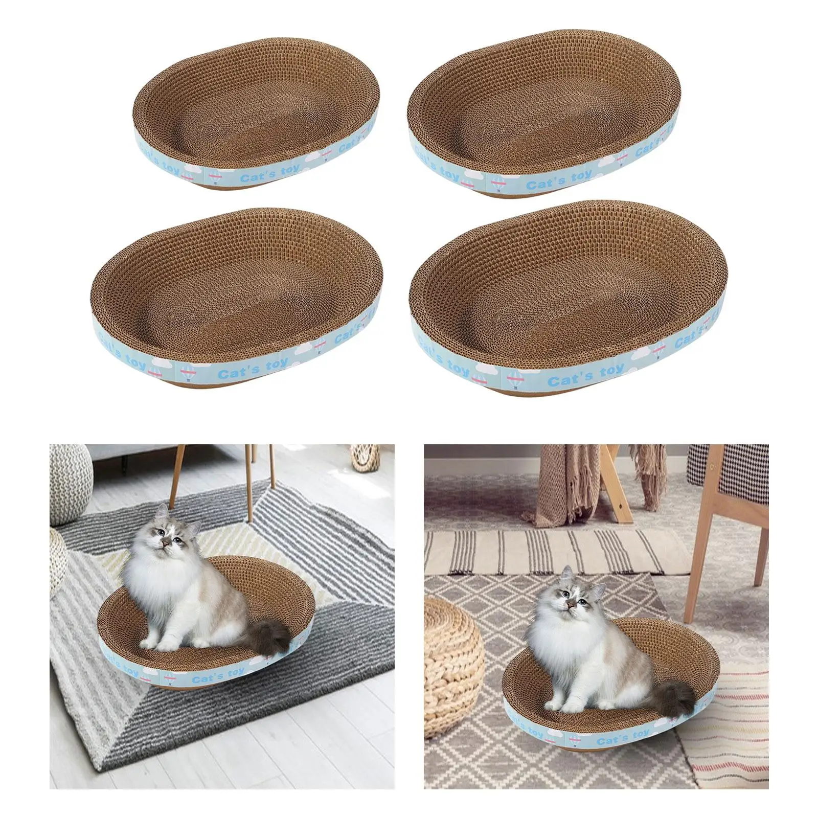 Oval Corrugated Scratch Pad Scratching Lounge Bed Cat Scratcher Cardboard for Kitty