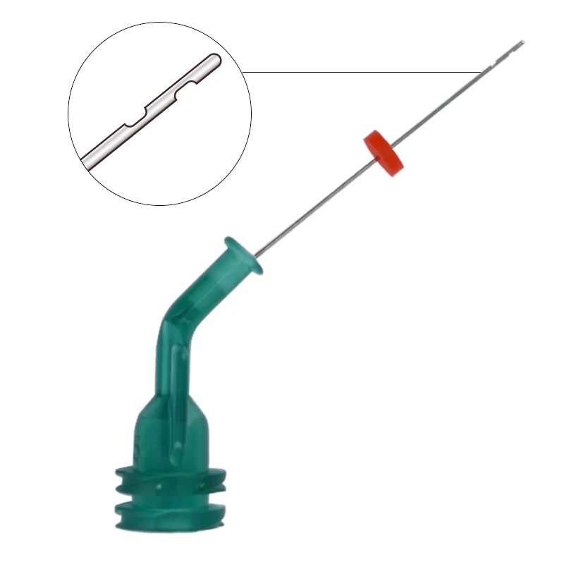 Punta dell\'ago endo per irrigazione dentale curva, riutilizzabile, doppio foro laterale per la pulizia del canale radicolare, siringa, denti