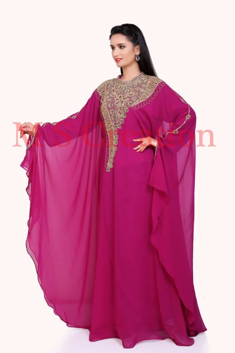 

Women Dress Moroccon Magenta Georgette Dubai Abaya Farasha Long Kaftan 56 Inches