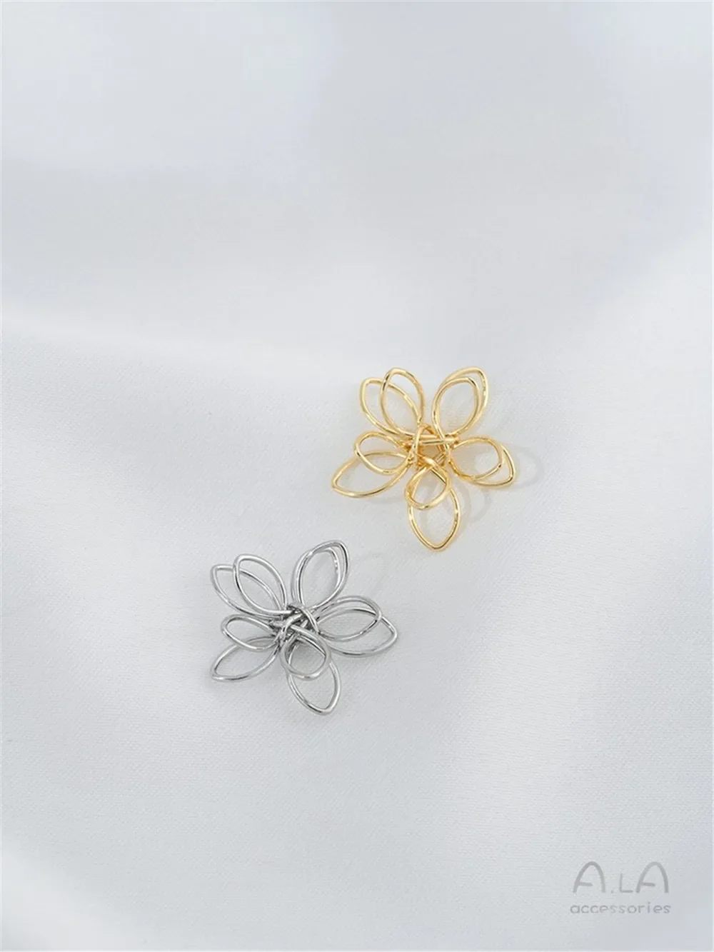 

14K Gold-Color Copper Wire Wrapping Double-layer Flower Accessories Handmade DIY Ear Ornaments Pendant Handmade Materials B362