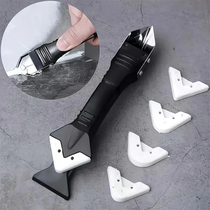6Pcs Caulk Removal Tool Kit with 5 Replaceable Heads, Plastic Grout Tool Stainless Steel Blades Multi-Function Seam Remover Set,