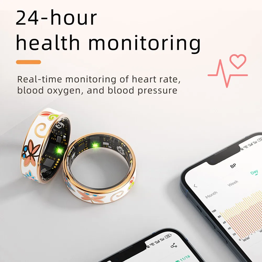 HY Digital Color Enamels Craftsmanship Smart Ring, Sleep Monitoring Blood Oxygen Blood Pressure Multi-sports Modes SmartHealth