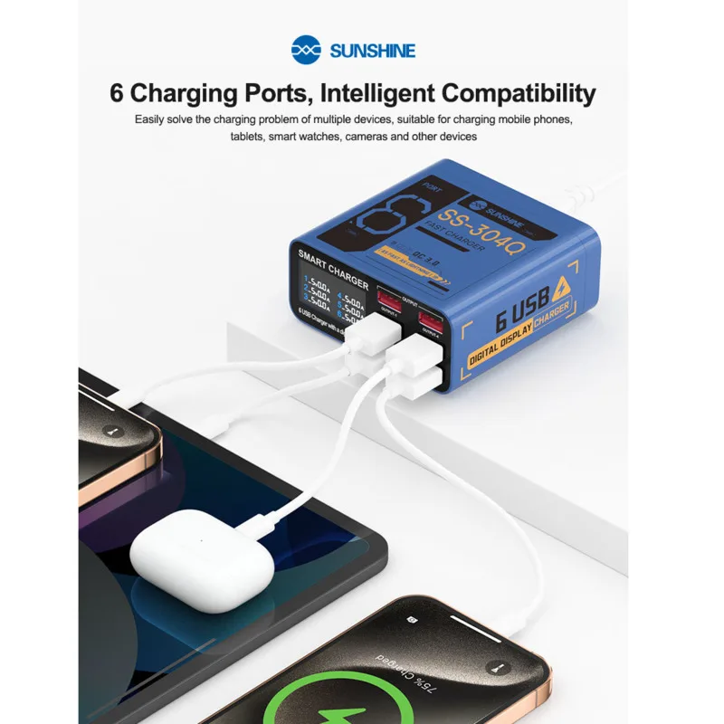 

SUNSHINE SS-304Q Intelligent Lightning Charging Universal 6-port USB Can Easily Solve The Charging Problem Of Multiple Devices.